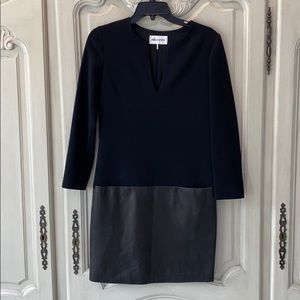 Emilio Pucci black wool and leather dress